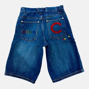 Y2K Coogi Boys Denim Shorts Size 10 Baggy Rainbow Stitching Flawless